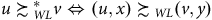 u succeeds or equivalent to Subscript upper W upper L Superscript asterisk Baseline v left right double arrow left parenthesis u comma x right parenthesis succeeds or equivalent to Subscript upper W upper L Baseline left parenthesis v comma y right parenthesis