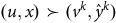 left parenthesis u comma x right parenthesis succeeds left parenthesis v Superscript k Baseline comma ModifyingAbove y With caret Superscript k Baseline right parenthesis