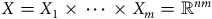 upper X equals upper X 1 times midline horizontal ellipsis times upper X Subscript m Baseline equals double struck upper R Superscript n m