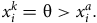 x Subscript i Superscript k Baseline equals theta greater than x Subscript i Superscript a Baseline period