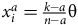 x Subscript i Superscript a Baseline equals StartFraction k minus a Over n minus a EndFraction theta