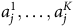a Subscript j Superscript 1 Baseline comma ellipsis comma a Subscript j Superscript upper K