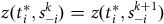z left parenthesis t Subscript i Superscript asterisk Baseline comma s Subscript negative i Superscript k Baseline right parenthesis equals z left parenthesis t Subscript i Superscript asterisk Baseline comma s Subscript negative i Superscript k plus 1 Baseline right parenthesis