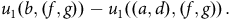 u 1 left parenthesis b comma left parenthesis f comma g right parenthesis right parenthesis minus u 1 left parenthesis left parenthesis a comma d right parenthesis comma left parenthesis f comma g right parenthesis right parenthesis period