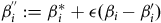 beta Subscript i Superscript double prime Baseline colon equals beta Subscript i Superscript asterisk plus epsilon left parenthesis beta Subscript i Baseline minus beta prime Subscript i right parenthesis