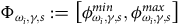 normal upper Phi Subscript omega Sub Subscript i Subscript comma gamma comma s Baseline colon equals left bracket phi Subscript omega Sub Subscript i Subscript comma gamma comma s Superscript m i n Baseline comma phi Subscript omega Sub Subscript i Subscript comma gamma comma s Superscript m a x Baseline right bracket