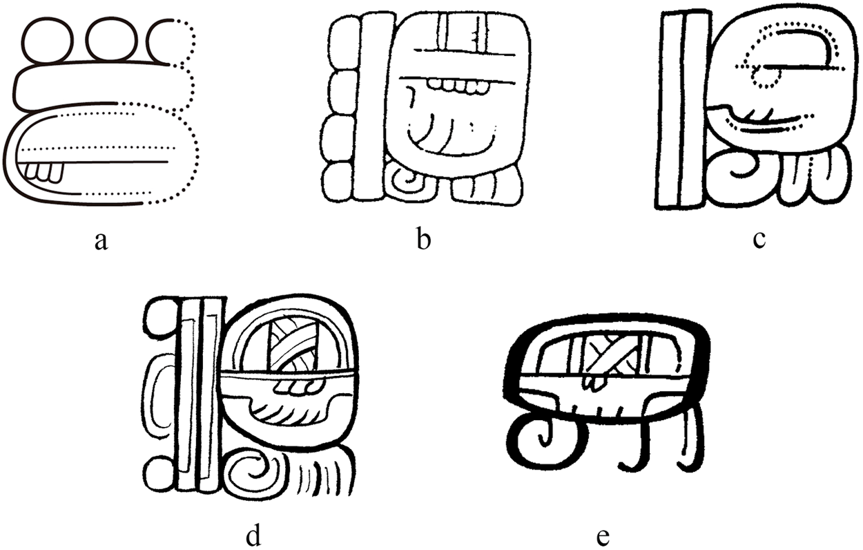 Two glyph illustrations labeled a and b, with distinct designs. See long description.