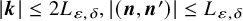 StartAbsoluteValue bold italic k EndAbsoluteValue less than or equals 2 upper L Subscript epsilon comma delta Baseline comma StartAbsoluteValue left parenthesis bold italic n comma bold italic n Superscript prime Baseline right parenthesis EndAbsoluteValue less than or equals upper L Subscript epsilon comma delta Baseline