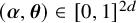 left parenthesis bold italic alpha comma bold italic theta right parenthesis element of left bracket 0 comma 1 right bracket Superscript 2 d