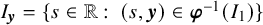 upper I Subscript bold italic y Baseline equals StartSet s element of double struck upper R colon left parenthesis s comma bold italic y right parenthesis element of bold italic phi Superscript negative 1 Baseline left parenthesis upper I 1 right parenthesis EndSet