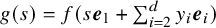 g left parenthesis s right parenthesis equals f left parenthesis s bold italic e 1 plus sigma summation Underscript i equals 2 Overscript d Endscripts y Subscript i Baseline bold italic e Subscript i Baseline right parenthesis