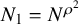 upper N 1 equals upper N Superscript rho squared