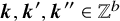 bold italic k comma bold italic k prime comma bold italic k double prime element of double struck upper Z Superscript b