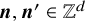 bold italic n comma bold italic n prime element of double struck upper Z Superscript d