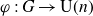 phi colon upper G right arrow normal upper U left parenthesis n right parenthesis