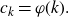 c Subscript k Baseline equals phi left parenthesis k right parenthesis period