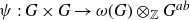 psi colon upper G times upper G right arrow omega left parenthesis upper G right parenthesis circled times Subscript double struck upper Z Baseline upper G Superscript a b
