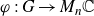phi colon upper G right arrow upper M Subscript n Baseline double struck upper C