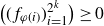 left parenthesis left parenthesis f Subscript phi left parenthesis i right parenthesis Baseline right parenthesis Subscript i equals 1 Superscript 2 Super Superscript k Superscript Baseline right parenthesis greater than or equals 0