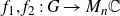 f 1 comma f 2 colon upper G right arrow upper M Subscript n Baseline double struck upper C