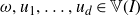 omega comma u 1 comma ellipsis comma u Subscript d Baseline element of double struck upper V left parenthesis upper I right parenthesis