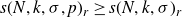 s left parenthesis upper N comma k comma sigma comma p right parenthesis Subscript r Baseline greater than or equals s left parenthesis upper N comma k comma sigma right parenthesis Subscript r