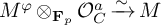 upper M Superscript phi Baseline circled times Subscript bold upper F Sub Subscript p Baseline script upper O Subscript upper C Superscript a Baseline backslash xrightarrow tilde upper M