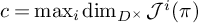 c equals max Underscript i Endscripts backslash dimension Subscript upper D Sub Superscript times Baseline upper J Superscript i Baseline left parenthesis pi right parenthesis