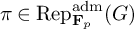 pi element of upper R e p Subscript bold upper F Sub Subscript p Superscript a d m Baseline left parenthesis upper G right parenthesis