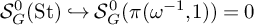 upper S Subscript upper G Superscript 0 Baseline left parenthesis upper S t right parenthesis right arrow with hook upper S Subscript upper G Superscript 0 Baseline left parenthesis pi left parenthesis omega Superscript negative 1 Baseline comma 1 right parenthesis right parenthesis equals 0