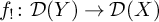 f Subscript factorial Baseline colon script upper D left parenthesis upper Y right parenthesis right arrow script upper D left parenthesis upper X right parenthesis