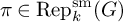 pi element of upper R e p Subscript k Superscript s m Baseline left parenthesis upper G right parenthesis