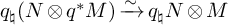 q Subscript ♮ Baseline left parenthesis upper N circled times q Superscript asterisk Baseline upper M right parenthesis backslash xrightarrow tilde q Subscript ♮ Baseline upper N circled times upper M