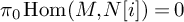 pi 0 backslash operatorname hom left parenthesis upper M comma upper N i right parenthesis equals 0