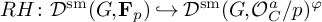 upper R upper H colon script upper D Superscript s m Baseline left parenthesis upper G comma bold upper F Subscript p Baseline right parenthesis right arrow with hook script upper D Superscript s m Baseline left parenthesis upper G comma script upper O Subscript upper C Superscript a Baseline divided by p right parenthesis Superscript phi