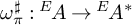 omega Subscript pi Superscript ♯ colon Superscript upper E Baseline backslash exclamation mark upper A right arrow Superscript upper E Baseline backslash exclamation mark upper A Superscript asterisk