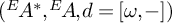 left parenthesis Superscript upper E Baseline backslash exclamation mark upper A Superscript asterisk comma Superscript upper E Baseline backslash exclamation mark upper A comma d equals omega comma minus right parenthesis