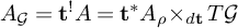 upper A Subscript script upper G Baseline equals t Superscript factorial Baseline upper A equals t Superscript asterisk Baseline upper A Subscript rho Baseline backslash exclamation mark times Subscript d bold t Baseline upper T script upper G