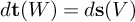 d bold t left parenthesis upper W right parenthesis equals d bold s left parenthesis upper V right parenthesis