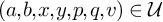 left parenthesis a comma b comma x comma y comma p comma q comma v right parenthesis element of script upper U