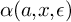 alpha left parenthesis a comma x comma epsilon right parenthesis