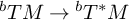 Superscript b Baseline upper T upper M right arrow Superscript b Baseline upper T Superscript asterisk Baseline upper M