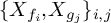 left brace upper X Subscript f Sub Subscript i Subscript Baseline comma upper X Subscript g Sub Subscript j Subscript Baseline right brace Subscript i comma j