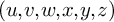 left parenthesis u comma v comma w comma x comma y comma z right parenthesis
