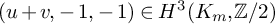left parenthesis u plus v comma negative 1 comma negative 1 right parenthesis element of upper H cubed left parenthesis upper K Subscript m Baseline comma double struck upper Z divided by 2 right parenthesis