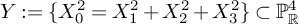 upper Y colon equals left brace upper X 0 squared equals upper X 1 squared plus upper X 2 squared plus upper X 3 squared right brace subset of upper P Subscript double struck upper R Superscript 4