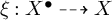 xi colon upper X Superscript bullet Baseline right dashed arrow upper X