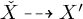 ̌ upper X right dashed arrow upper X prime