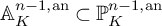 double struck upper A Subscript upper K Superscript n minus 1 comma an Baseline subset of double struck upper P Subscript upper K Superscript n minus 1 comma an