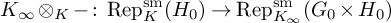upper K Subscript infinity Baseline circled times Subscript upper K Baseline minus colon backslash operatorname upper R e p Subscript upper K Superscript backslash operatorname s m Baseline left parenthesis upper H 0 right parenthesis right arrow backslash operatorname upper R e p Subscript upper K Sub Subscript infinity Subscript Superscript backslash operatorname s m Baseline left parenthesis upper G 0 times upper H 0 right parenthesis